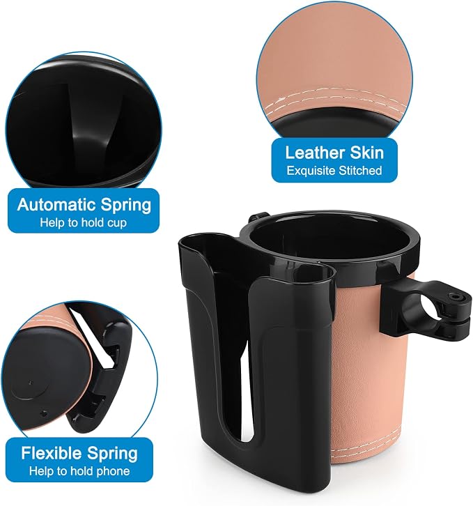 Accmor 3-in-1 Bike Cup Holder with Cell Phone Keys Holder, Bike Water Bottle Holders, Universal Bar Drink Cup Can Holder for Bicycles, Motorcycles, Scooters, Black Beige