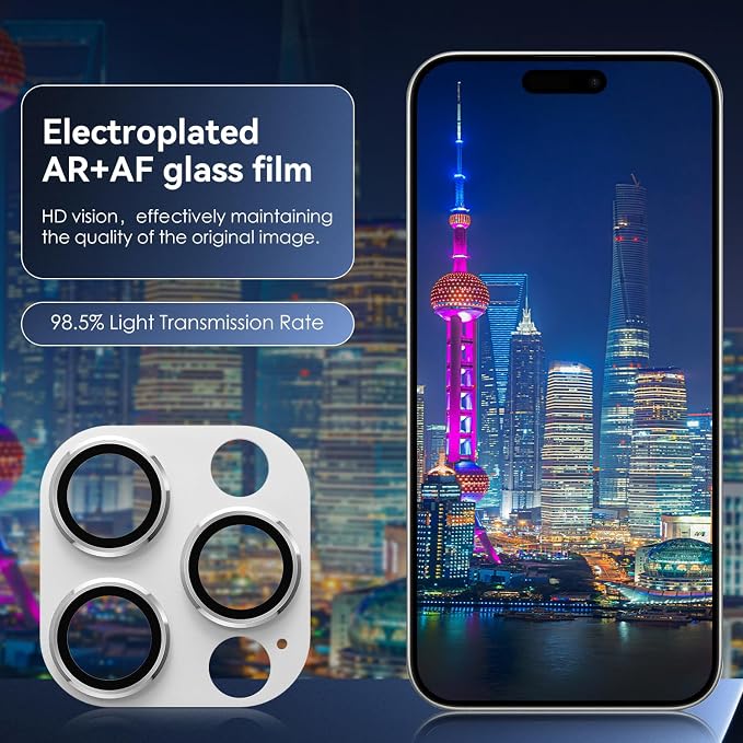 CloudValley for iPhone 16 Pro/iPhone 16 Pro Max Camera Lens Protector, [AR+AF 99% Transmittance] [Full Coverage] Ultra-HD Tempered Glass Cover, Metal Lens Screen Protective,White Titanium