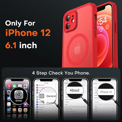 TOCOL for Phone 12 Case, Compatible with Magsafe Charger, Full Camera Protection, Drop Protection, Translucent Matte Phone Case for iPhone 12 6.1 inch (Red)
