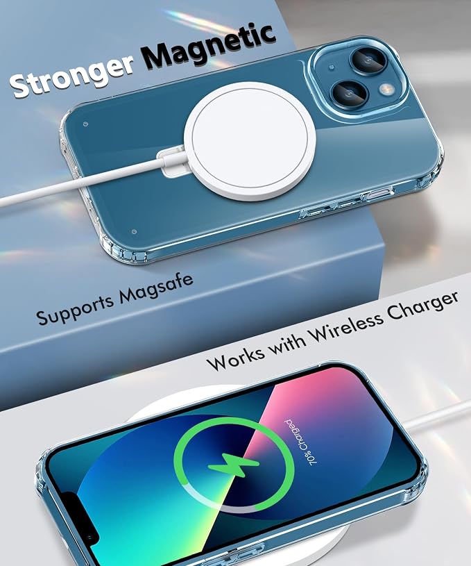 for iPhone 13 Case, with Screen Protector + Camera Lens Protector, Built-in Seamless Stand, [Compatible with MagSafe] Protective Shockproof Phone Case, Cover for iPhone 13 - Clear