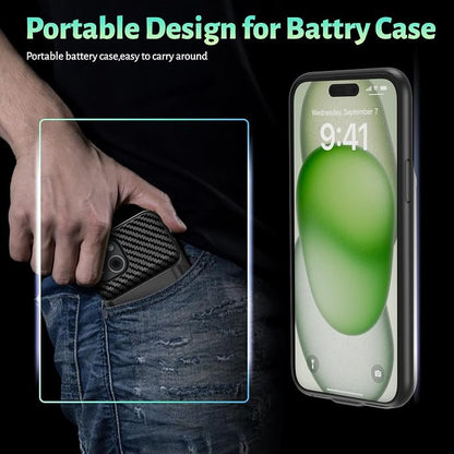 Battery Case for iPhone 15 Plus(6.7 inch) 13800mAh High Capacity Charging Case [2026 Upgraded] Portable Rechargeable Extended Charger Case with Tempered Glass Screen Protector Black