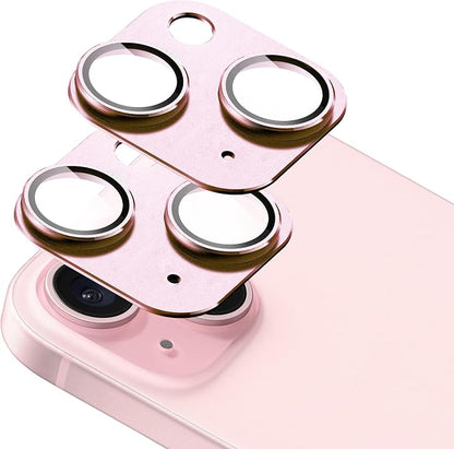 2-Pack Shatterproof Camera Lens Protector for iPhone 15/15 Plus |AR Tempered Glass Strong Adsorption Metal Camera Cover Screen(Pink)