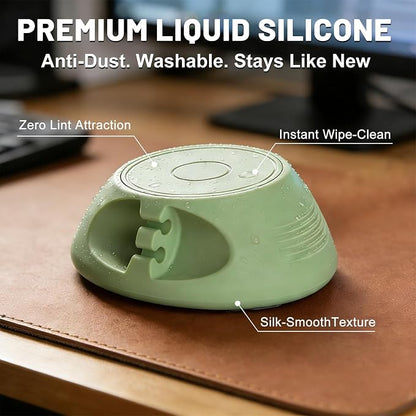SOOoEC [N52 Ultra-Strong Snap-On Magnetic Cord Holder, Weighted Desktop Cable Organizer, Premium Liquid Silicone, No Collars Needed for iPhone & USB-C, Dual-Side Slots, Sage Green