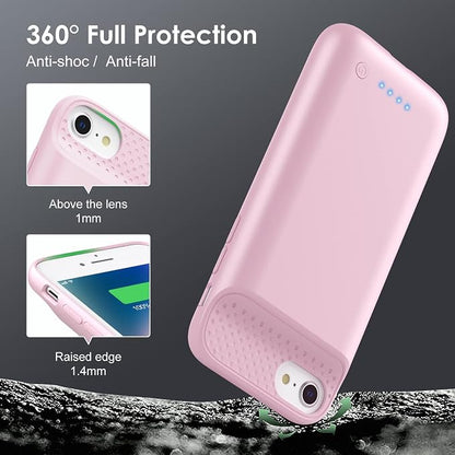 Battery Case for iPhone 8/7/6s/6/SE (2022/2020),[2025 Upgraded] 7000mAh Ultra-Slim Portable Extended Charger Cover for iPhone 8/7/6s/6/SE (2022/2020) Charging Case (4.7 Inch)-Pink