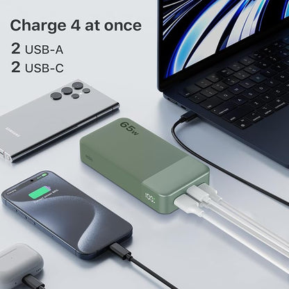NOBIS 20000mAh Battery Pack Power Bank 65W Power Bank, Portable Charger with Digital Display, Dual USB-C/USB-A Fast Charging for Laptop, Phone, Tablet, Travel-Friendly External Battery Pack