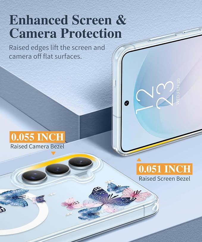 GVIEWIN for Samsung Galaxy S26 Plus Case Compatible with MagSafe, Clear Floral Shockproof Protective Women Phone Case, Non-Yellowing, Screen&Camera Lens Protector for S26 Plus 6.7",Colorful Butterfly