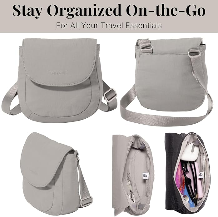 Baggallini Swift Flap Mini Crossbody - 6.3"x7" Lightweight Small Travel Purse with Crossbody Strap and RFID