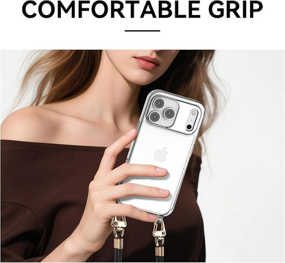 for iPhone 17 Pro Case with Strap, Clear Shockproof Crossbody Phone Cover w/Removable Anti-Theft Adjustable Lanyard for Women, Travel, Shopping, Hiking (6.3", Grey)