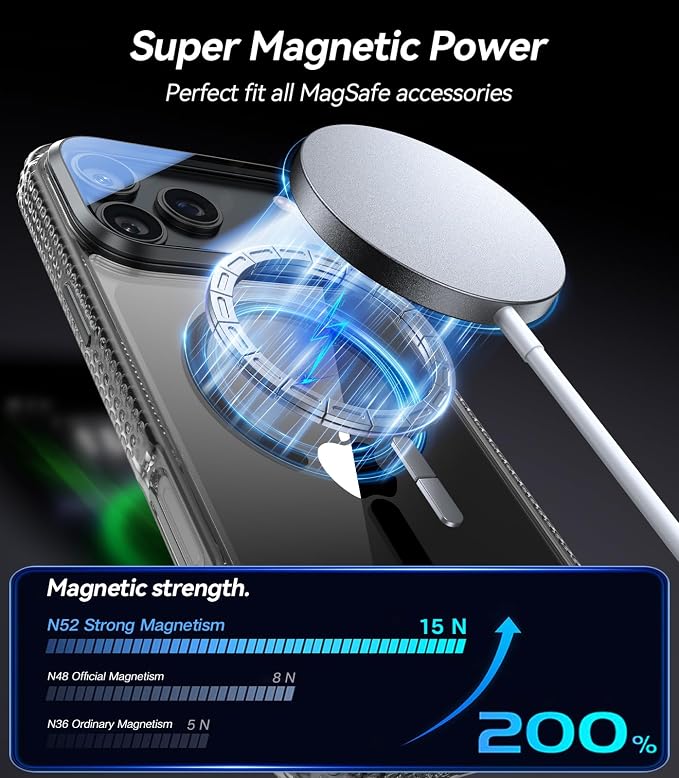 [Upgraded Full Camera Protection] for iPhone 17 Pro Case with Camera Cover Stand [Fit for MagSafe][10FT Mil-Grade Protection] Transparent Magnetic iPhone 17 Pro Phone Case, Clear Black