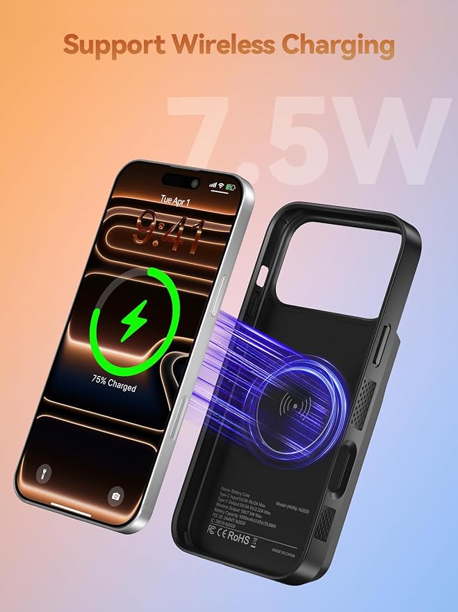 PANDUK Battery Case for iPhone 17 Pro Max, Fast Charging Case 9300mAh Portable Protective Wireless Support Carplay Compatible with iPhone 17 Pro Max 6.9 inch Rechargeable Battery Charger Cover(Black)