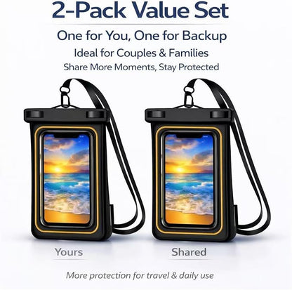2-Pack IPX8 Floating Waterproof Phone Pouch, Dry Bag with Lanyard, Fits up to 7.2”, Compatible with iPhone 16/15/14/13 Pro Max, Galaxy S25/S24 Ultra, Pixel for Snorkeling, Kayaking(Black-Black)
