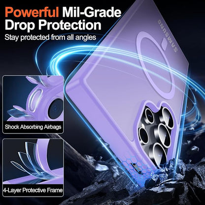 MOZOTER for Samsung Galaxy S24 Ultra Case,[Compatible with MagSafe] Purple | [12Ft Military Dropproof][2*Screen Protector]Translucent Anti-Slip Back Slim Shockproof Case for S24 Ultra-Purple