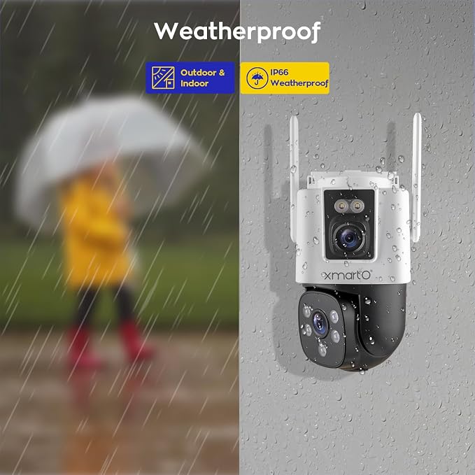 xmartO WiFi6 Dual-Lens Security Camera, 4MP QHD 2-in-1 Home Camera with 180° Static FOV & 360°PTZ AI Tracking, 5G/2.4G Dual Band, Bluetooth Easy Setup, (Works Only w WiFi6 NVR, Also Works Standalone)