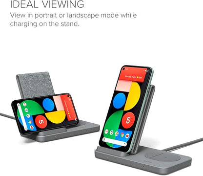iOttie iON Wireless Duo CERTIFIED BY GOOGLE 15W Stand + 5W Pad Qi-Certified Charger | Compatible with Google, Google Pixel, Pixel Buds | Includes Power Cable & Adapter | Dark Grey