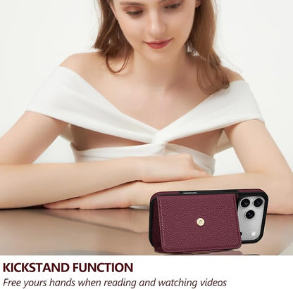 Keallce Wallet Case for iPhone 17 Pro Max 6.9'', Flip Case with RFID Blocking Card Holder Slots Kickstand, PU Leather Protective Folio Cover for Women, Red