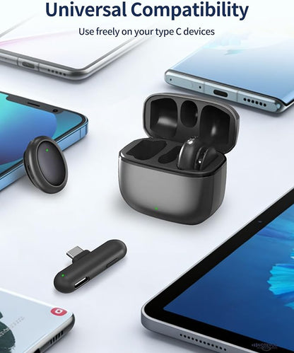 Wireless Microphone for iPhone 17-48kHz/24bit Studio Sound AI Noise Filter USB-C Lavalier Mic with Charging Case Bluetooth Mini Microphone for Content Creators
