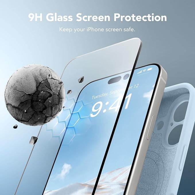 Magnetic for iPhone 17 Case, Compatible with MagSafe, [Full Camera Protection][Screen Protector] Silicone Shockproof Protective Phone Case for iPhone 17 6.3", Light Blue