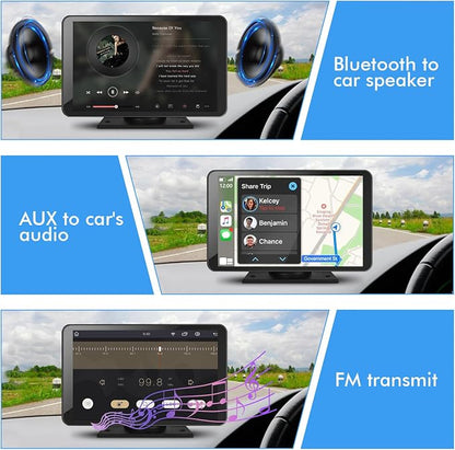 7" HD Portable Carplay Wireless Touch Screen Double Din Car Stereo Compatible Apple Carplay and Android Auto with GPS Navigation, Voice Control, Mirror Link, Bluetooth