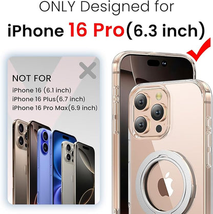 3 in 1 for iPhone 16 Pro Case Clear with Stand,Not Yellowing,Flexible Stable Stand,Kickstand,fits MagSafe,Military-Grade Protection Phone case for iPhone 16 pro Clear - Ring Holder