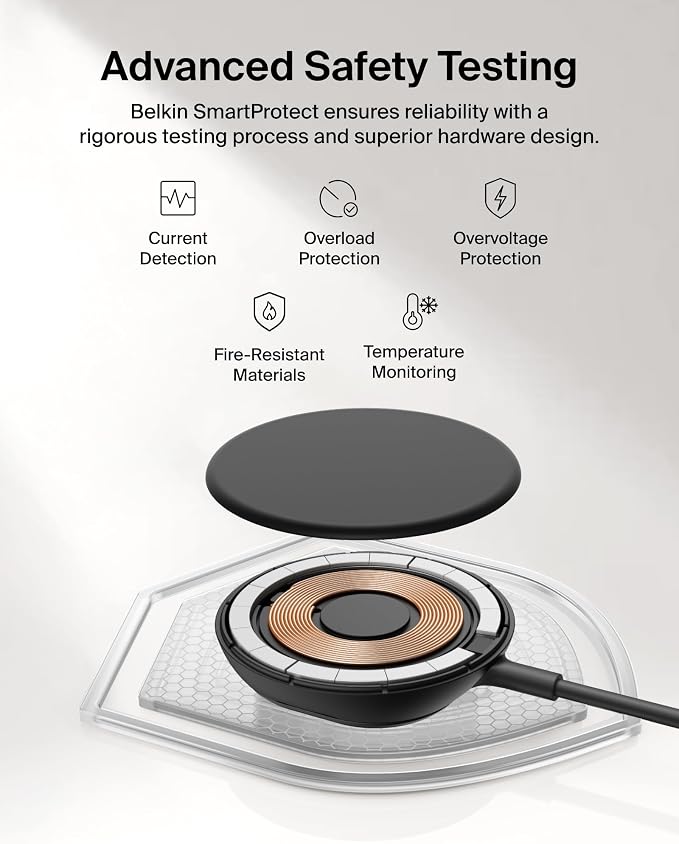 Belkin MagSafe Charger, Magnetic iPhone Charger w/ Qi2 25W, Fast Wireless Charging Pad w/Kickstand for iPhone 17 Series, Samsung Galaxy, Pixel 10, AirPods Pro, Travel - No Power Adapter, Black