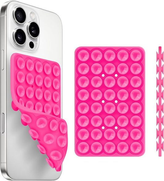 QxbBox Silicone Suction Cup Phone Case Mount Double Sided, Hands-Free Strong Grip Holder for Selfies and Videos,Silicon Sticky Phone Grip with Higher Suction Power for Cell Phone Hot Pink