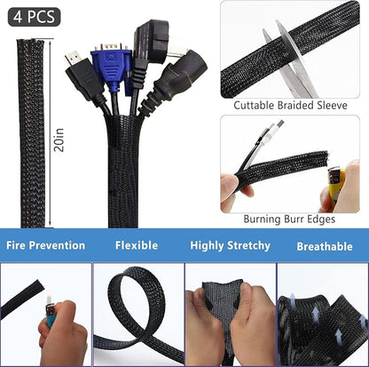 ELII 302PCS Cable Management Kit 4 Cable Sleeve,45Cable Clips | 11Cable Holders,22 Roll Cable Organizer Straps,200 Fastening Cable Ties,20 Cable Zip Tie Mounts, Computer, Under Desk