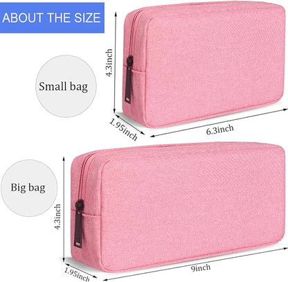 CAAORDKSO Electronics Organizer Travel Bag, Small Cable Organizer Case Waterproof Accessories Pouch, Travel Electronic Carrying Case for Cable, Cord, Charger, Phone, Power Bank, Earphone (Small-Pink)