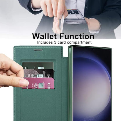 Leather Case for Samsung Galaxy S25 Ultra/S25 Plus/S25, RFID Blocking Flip Case Wireless Charging Magnetic with Card Holder Phone Cover (Purple,S25 Plus)