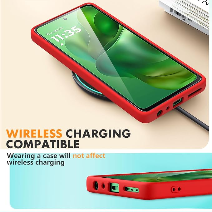 Case for Motorola Moto G Power (2025), 2 Pack Tempered Glass Screen Protectors, Soft TPU Silicone Shockproof Case-Red