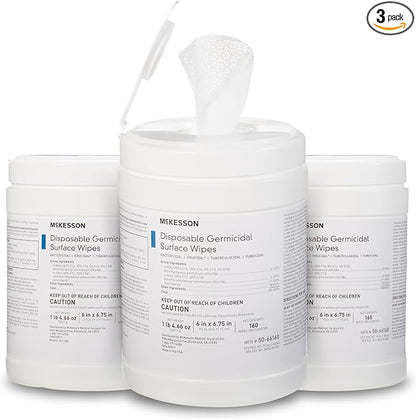 McKesson Germicidal Wipes [480 Count] Disinfecting Wipes, Alcohol Cleaning Disinfectant Wipes, Hospital Grade Multi-Surface Wipes, 160 Wipes, 3 Pack