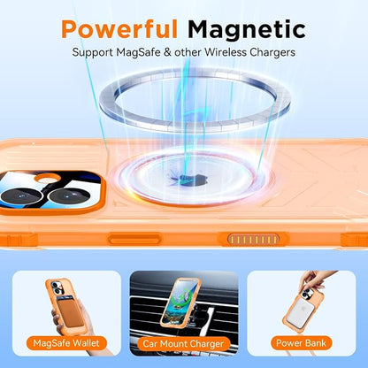 WIFORT for iPhone 17 Waterproof Case, [Fit for Magsafe] with Sapphire Lens & Screen Protector, IP68 Full Body 15FT Military Shockproof, Magnetic Frosted Phone Cover with Lanyard, 6.3" Orange