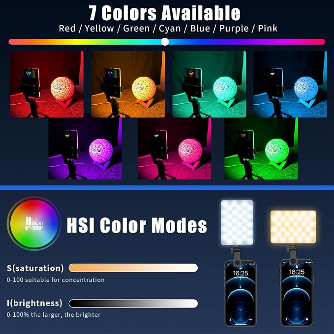 RGB Selfie Light for Phone - 90 LED 360° Full Color, CRI 95+ Dimmable 2500K-8500K, 3000mAh Video Light for iPhone iPad Laptop, Makeup, Vlog, TikTok, Video Conference