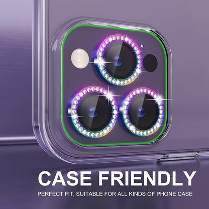 Choiche Compatible for iPhone 14 Pro/iPhone 14 Pro Max Camera Lens Protector Bling, 9H Tempered Glass Camera Cover Screen Protector Metal Ring Decoration Accessories (Diamond-Colorful)
