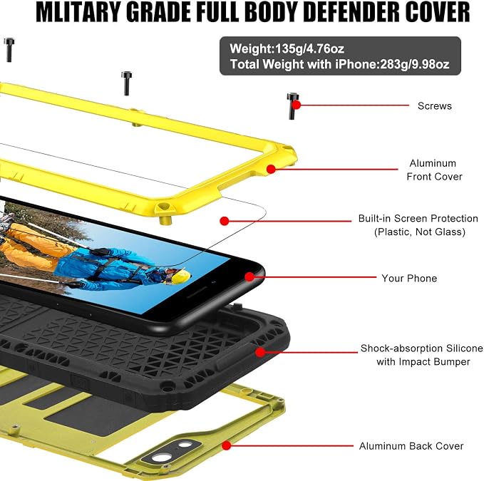 Mitywah Waterproof Case for iPhone SE 2020, Heavy Duty Military Grade Armor Metal Case, Full Body Protective Rugged Shockproof Thick Dustproof Strong Case for iPhone SE 2nd Generation, Yellow