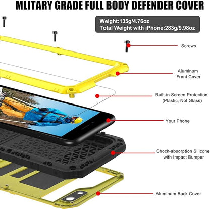 Mitywah Waterproof Case for iPhone SE 2020, Heavy Duty Military Grade Armor Metal Case, Full Body Protective Rugged Shockproof Thick Dustproof Strong Case for iPhone SE 2nd Generation, Yellow