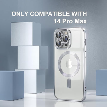 Misea Magnetic for iPhone 14 Pro Max Case Compatible with MagSafe [Never Yellowing] [Military Grade Drop Protection] Full Camera Lens Protector Plating Soft Clear Phone Case for Women Girls, Silver