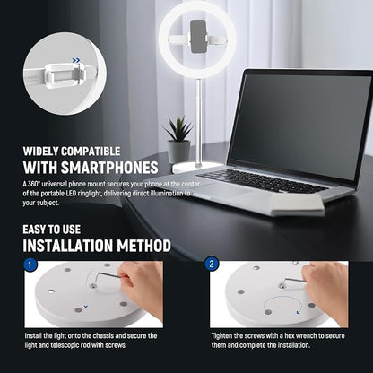 NEEWER Entry Level Version 10" 7W LED Selfie Ring Light with Desk Stand/Phone Holder/3 Modes, CRI85+ 3000mAh Rechargeable Video Conference Lighting for iPhone Streaming Video Recording Makeup, N17