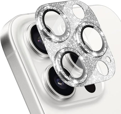 Camera Lens Protector for iPhone 16 Pro/iPhone 16 Pro Max, Glitter Camera Cover with 9H Tempered Glass Metal Ring, Camera Protector for iPhone 16 Pro/iPhone 16 Pro Max (Glitter - Silver)
