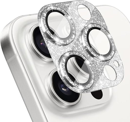 Camera Lens Protector for iPhone 16 Pro/iPhone 16 Pro Max, Glitter Camera Cover with 9H Tempered Glass Metal Ring, Camera Protector for iPhone 16 Pro/iPhone 16 Pro Max (Glitter - Silver)