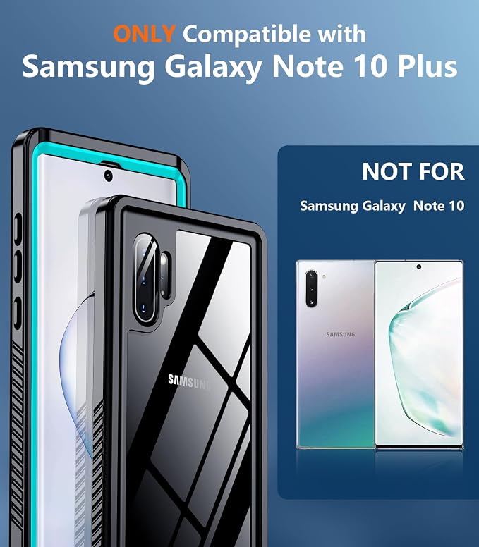 Temdan for Samsung Galaxy Note 10 Plus Case Waterproof, [Military-Grade Drop Protection] [IP68 Underwater] Full Body Heavy Duty Rugged Shock-Proof Case for Note 10 Plus 6.8''-Teal