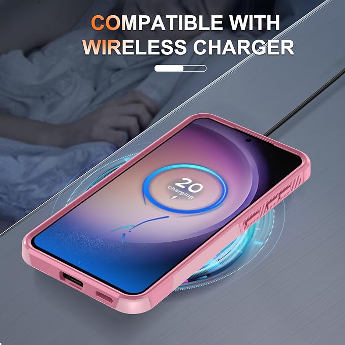 for Samsung Galaxy S25 FE Case with Screen Protector+Camera Lens Cover,Military Grade Heavy Duty Shockproof Phone Cover with Wrist Lanyard Strap for Samsung S25fe,Cute Pink