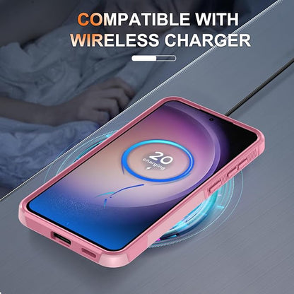 for Samsung Galaxy S25 FE Case with Screen Protector+Camera Lens Cover,Military Grade Heavy Duty Shockproof Phone Cover with Wrist Lanyard Strap for Samsung S25fe,Cute Pink