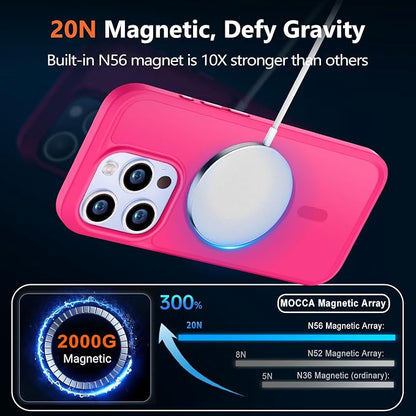 MOCCA Strong Magnetic for iPhone 15 Pro Case, [Compatible with Magsafe][13FT Military Drop Protection] Slim Translucent Matte Shockproof Case for iPhone 15 Pro Phone Case 6.1'', Hot Pink