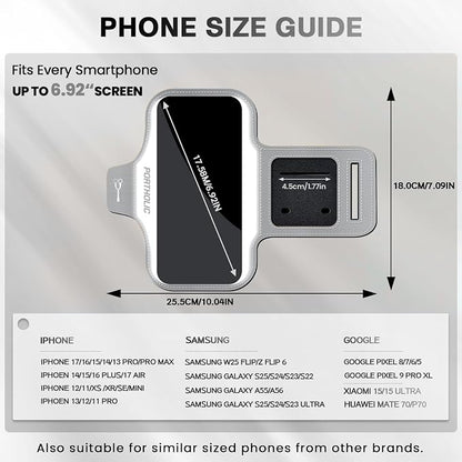PORTHOLIC 2025 Running Armband Water Resistant Sports Phone Holder Case with Extension Strap, Key Card Slot Up to 6.9" Phone for iPhone 17/16/15/14/13 Plus Air Pro Max XR/XS, Galaxy S25/24/S10