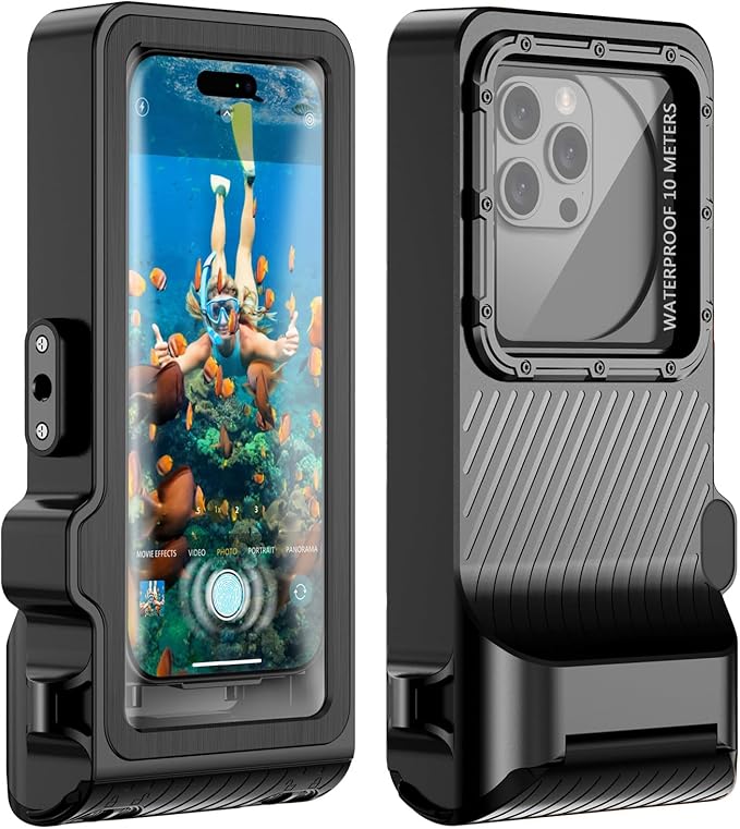 Waterproof Phone Case for Snorkeling - Underwater Touchscreen Housing, Universal Underwater Photo&Video Diving Case for iPhone 17/16/15/14 Pro Max Samsung Galaxy S25/S24 Ultra Up to 6.9'' Black