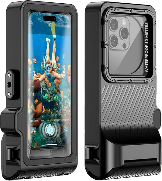 Waterproof Phone Case for Snorkeling - Underwater Touchscreen Housing, Universal Underwater Photo&Video Diving Case for iPhone 17/16/15/14 Pro Max Samsung Galaxy S25/S24 Ultra Up to 6.9'' Black