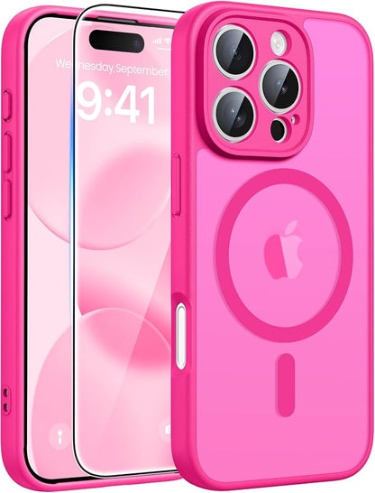 FNTCASE for iPhone 16 Pro Max Case: [Compatible with Magsafe] Translucent Matte Cases with [Full Camera Protection] [Screen Protector] Military Grade Shockproof Protective Phone Cover - Hot Pink
