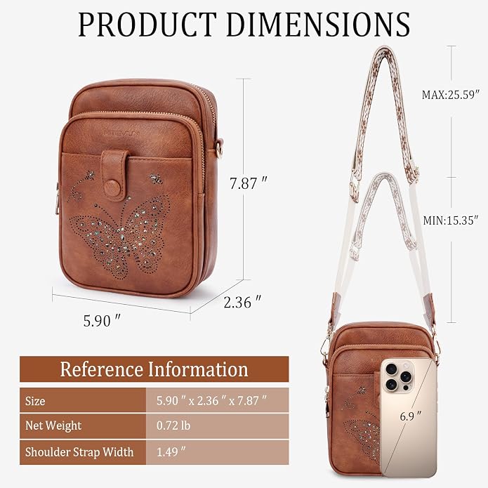 KITEVIUN Crossbody Bags for Women Leather Crossbody Purse Small Shoulder Phone Purse with Adjustable Strap & RFID Card Slots