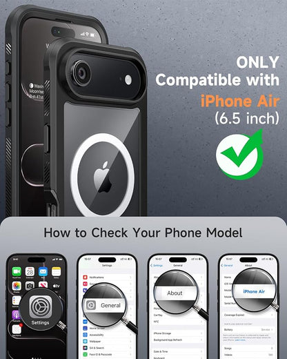 seacosmo for iPhone Air Case, Full Body Bumper with Built-in 9H Tempered Glass Screen and Camera Lens Protector, Compatible with MagSafe, Shockproof 17 Air Phone Case, 6.5", Black