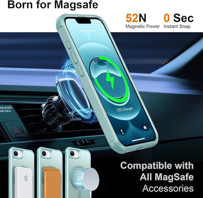 360° Magnetic Swivel Ring for iPhone 16E & 17E Case, Built-in Metal Stand and Ring Holder, Magsafe Compatible, Military Grade Protection, Shock and Vibration Resistant-Lake Blue